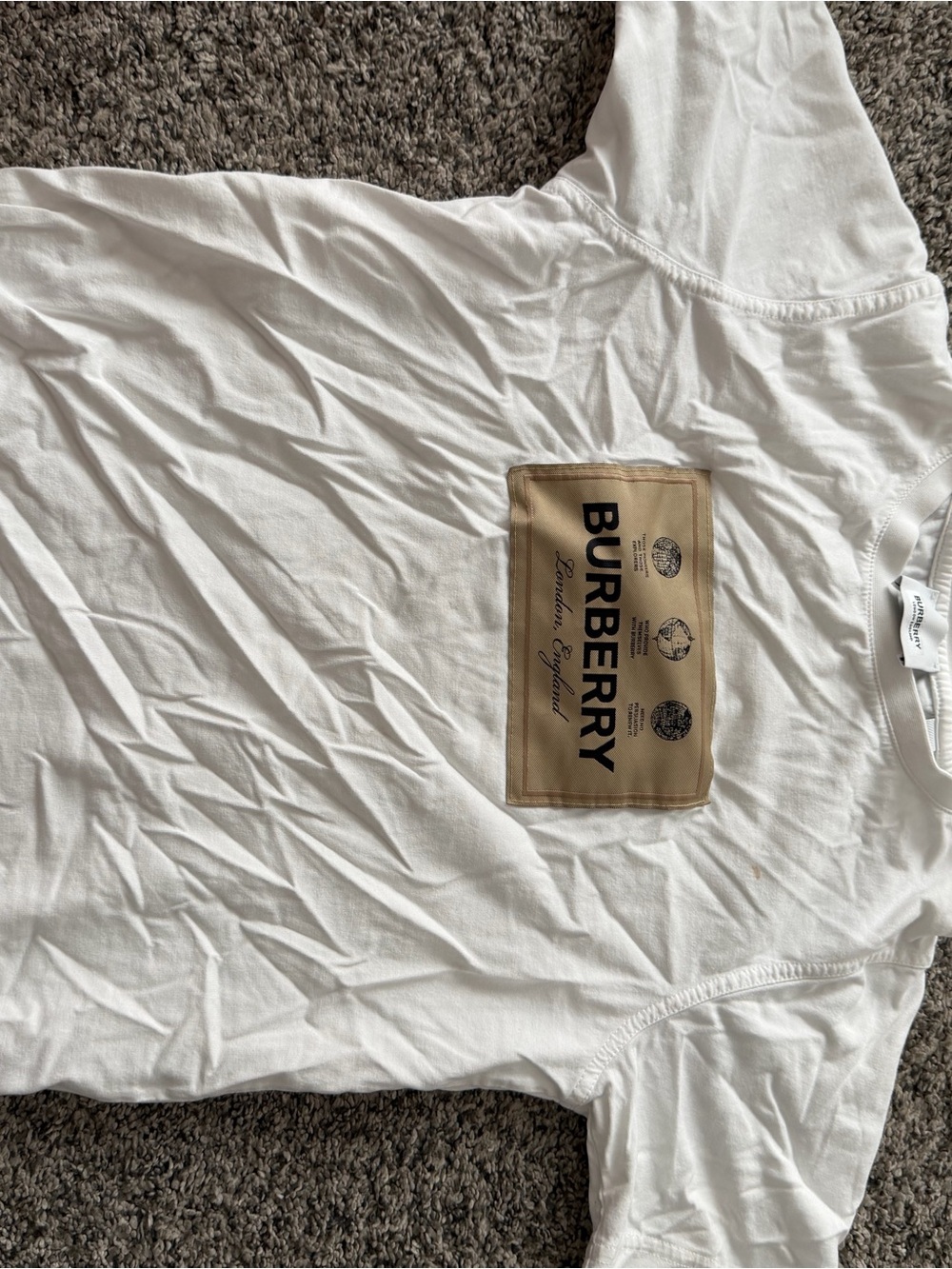 Burberry White Crewneck Tee with Signature Label